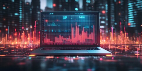 Fototapeta premium business ideas concept displayed on laptop with financial data and market strategy in a digital technology background
