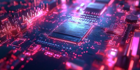 Obraz premium future technology with digital mainboard CPU circuit and quantum processor connecting data in an advanced cyberspace network system