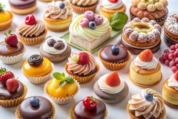 Delicious assortment of gourmet cupcakes and pastries in various flavors on display