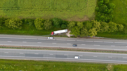Aerial View of Truck Accident on Highway