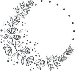 Hand drawn floral wreath, Floral wreath with leaves for Birthday, New Year, Christmas Card, Wedding Invitation, Marketing, Advertising and Presentation.