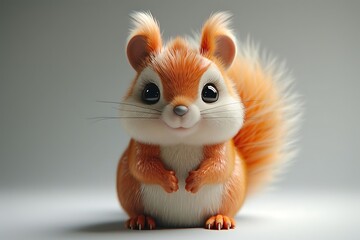 Fototapeta premium Cute Cartoon Squirrel with Big Eyes and Fluffy Tail