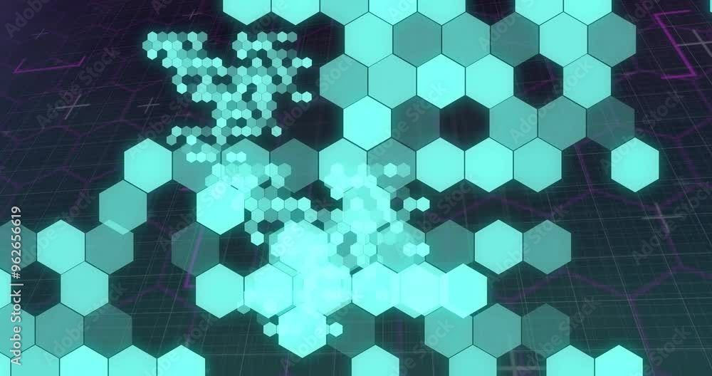 Aufkleber hexagonal grid and data visualization animation over dark background