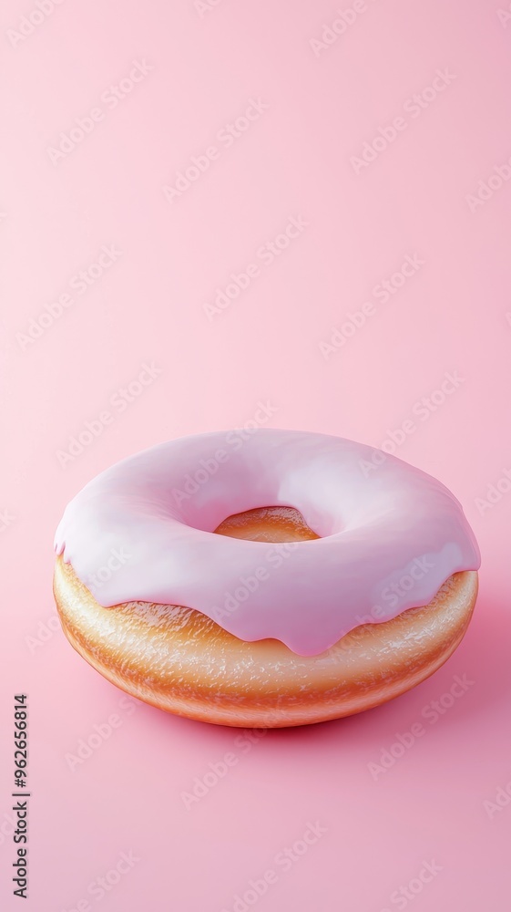 Aufkleber minimalist pink glazed donut on pastel background with copy space for text and design - 3d render.
