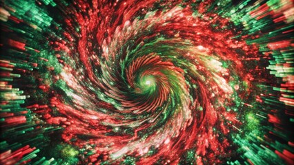 Obraz premium A dynamic spiral of red and green lights in motion.