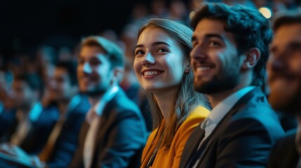 Obraz premium formal seminar featuring a group of business professionals enjoying a presentation during a company shareholder annual meeting in a meeting hall