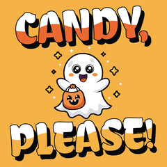 Adorable Halloween Ghost with Candy Bag – Cute Trick or Treat Design for Halloween, Perfect for T-Shirts, Posters, and More