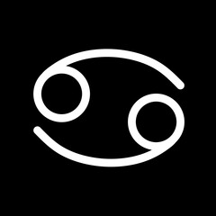 cancer zodiac symbol white line art for astrological calendar horoscope Vector design element black background