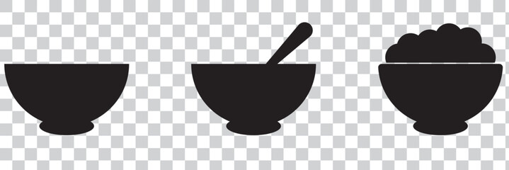 Soup bowl meal vector icon set