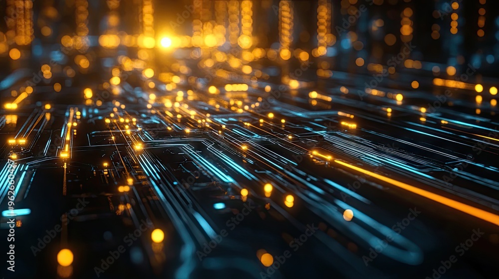 Aufkleber cutting-edge energy technology visualized as a futuristic, glowing network of connected circuits wit