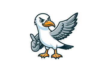 Naklejka premium Cartoon smiling seagull on white background