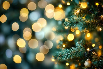 Defocused Christmas tree. Defocused Lights. Christmas tree background with generative ai