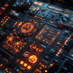 Obraz premium Futuristic Control Panel with Orange Lights - 3D Illustration