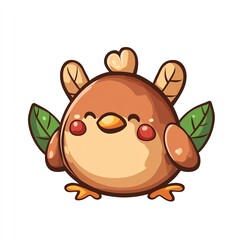 A kawaii roasted turkey clipart, cute and plump, rosy cheeks, chibi style, digital illustration, isolated on white background