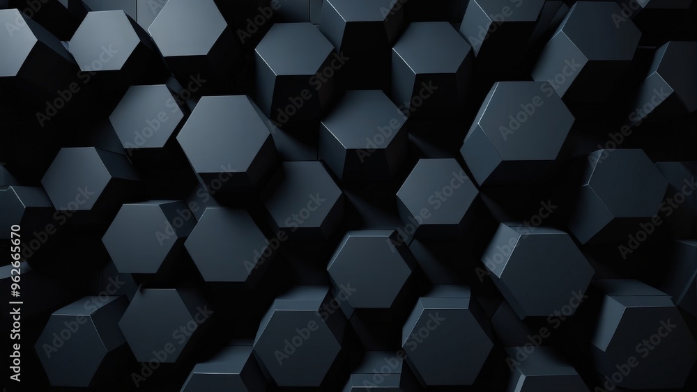 Poster abstract background with black hexagonal shapes.