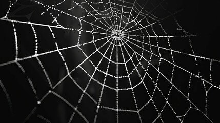 Obraz premium Spiderweb with Dewdrops Glowing in the Dark