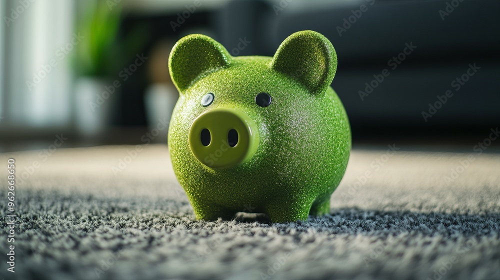 Aufkleber green piggy bank on the floor representing concepts of saving banking and sustainable environmentall