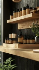 A neatly arranged shelf of elegant skincare products with a natural, minimalist aesthetic suitable for beauty, wellness, and lifestyle content,