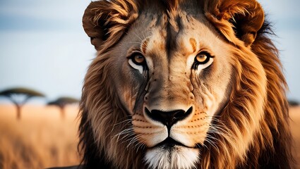 Immerse yourself in the untamed beauty of the savannah with this stunning close-up portrait of a...