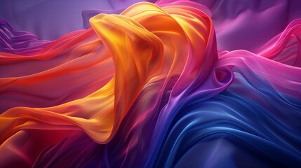 Obraz premium Abstract Swirling Fabric in Vibrant Hues of Yellow, Orange, Pink, and Blue