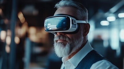 businessman in modern office wearing vr glasses and testing virtual reality devices with a develop team, exploring futuristic business technology and immersive workplace collaboration