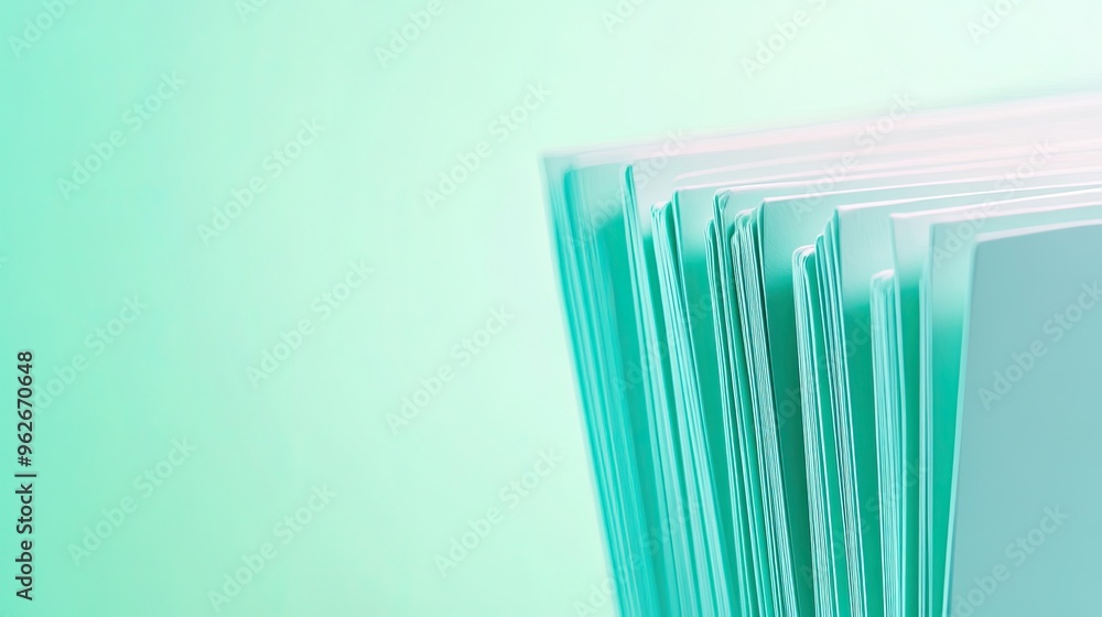 Poster a stack of papers with a soft mint background, suggesting organization and documentation.