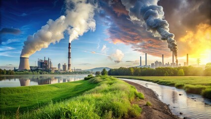 Pollution change concept stock photo with images of polluted to clean environment transformation