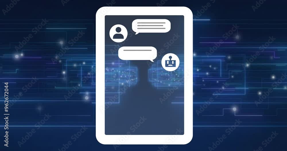 Aufkleber chat bubbles and user icons animation over digital network background