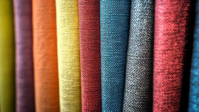 Exploring colorful fabric textures in a textile shop filled with vibrant materials and patterns in the afternoon light