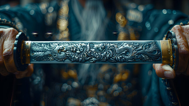 Close Up of a Sword with Dragon Design Illustration