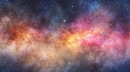 Naklejka premium The vast expanse of the starry sky is illuminated by colorful nebulae glowing brilliantly in the darkness of space