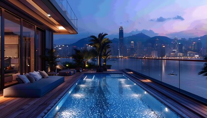 Luxurious urban residence with rooftop pool.