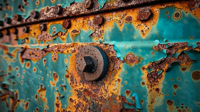 Exploring the vibrant textures of rusted metal in an abandoned industrial setting at sunset