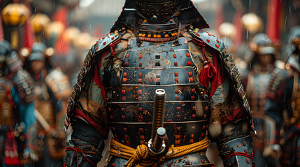 Samurai Armor in Rain Realistic Image