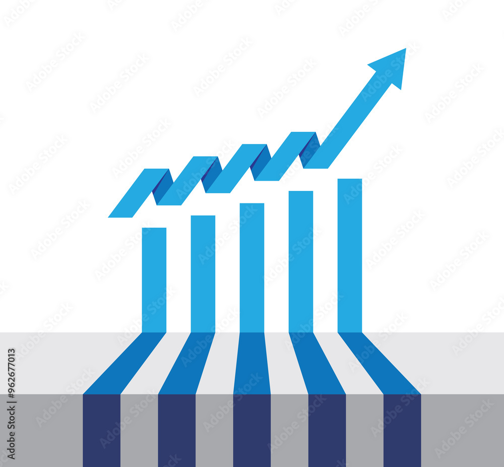 Aufkleber graph with increase report. bar diagram with rise progress. vector illustration