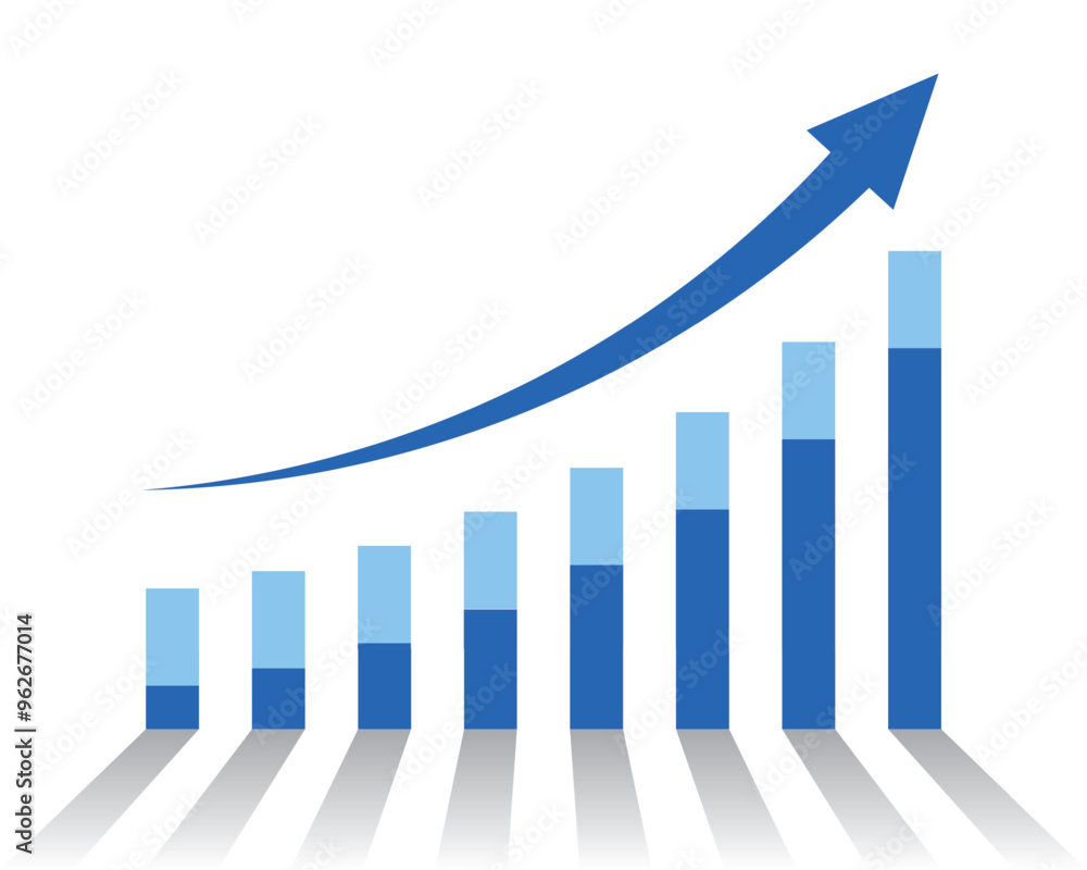 Wall mural graph with increase report. diagram with rise progress. vector illustration. business concept