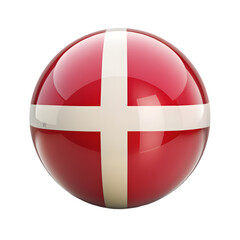 Obraz premium realistic glossy plastic ball with flag of denmark isolated on transparent background