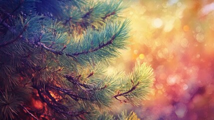 Pine Tree Branch with Soft Bokeh Background