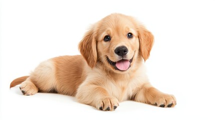 Happy Golden Retriever Puppy with Heartwarming Smile in Studio Setting