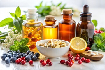 Vibrant assortment of natural supplements and fresh ingredients displayed on table