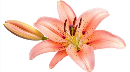 one single lily flower on white background