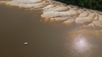 NANAY RIVER IN THE PERUVIAN AMAZON DURING THE DRY SEASON OF THE RIVERS, AMAZONIAN BEACHES IN THE JUNGLE AND DROUGHT OF THE RIVERS, CONSEQUENCE OF THE DROUGHT OF THE RIVERS IN THE AMAZON