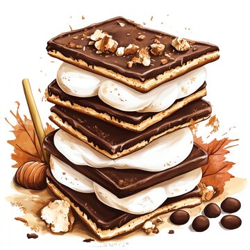 stacked s'mores dessert with nuts clip art preview