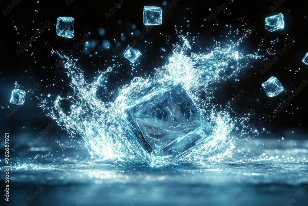 Poster a stylized image of a hand squeezing an ice cube until it cracks with energy lines radiating from th