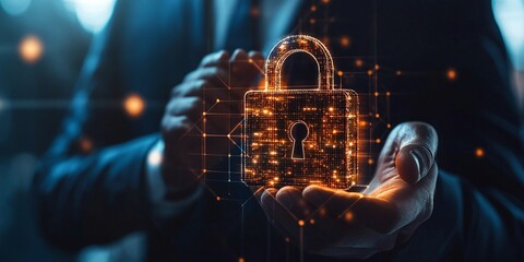 cybersecurity and system protection digital padlock and login verified identity credentials for business privacy businessman managing secure network data encryption