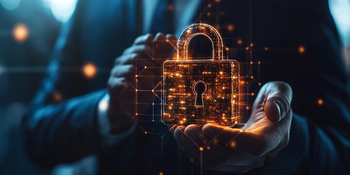 cybersecurity and system protection digital padlock and login verified identity credentials for business privacy businessman managing secure network data encryption