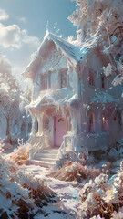 Obraz premium A fairy House made with magical material that glows in moonlight, the house changes with each season