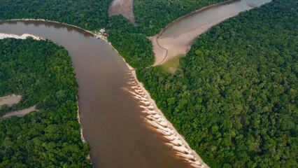 NANAY RIVER IN THE PERUVIAN AMAZON DURING THE DRY SEASON OF THE RIVERS, AMAZONIAN BEACHES IN THE...