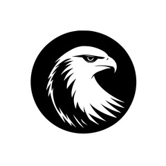 Fototapeta premium Eagle head silhouette logo in black circle, Bold eagle head silhouette inside a black circle, perfect for logo design, branding, and nature or wildlife themes. 