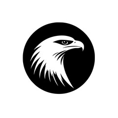 Obraz premium Eagle head silhouette logo in black circle, Bold eagle head silhouette inside a black circle, perfect for logo design, branding, and nature or wildlife themes. 